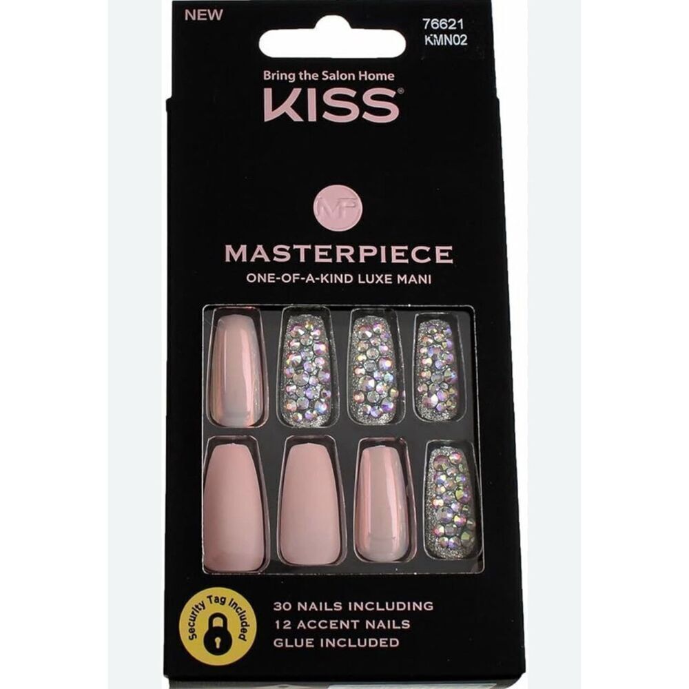 KISS Masterpiece False Nails, Luxe Mani, Glitter and Pink, 30 Ct